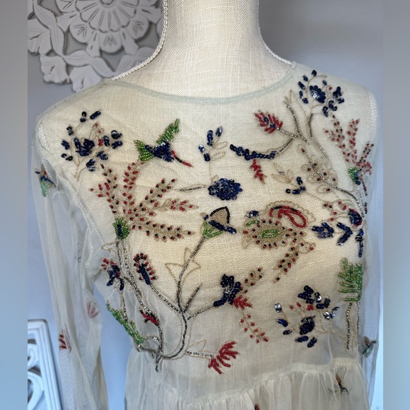 ZARA Sheer blouse with embroidered & beaded designs in a size Small! - Picture 3 of 10